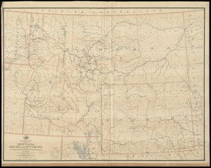 Post route map of the states of Montana, Idaho and Wyoming with adjacent parts of N. & S. Dakota, Nebraska, Colorado, Utah, Nevada, Oregon, and Washington showing post offices with intermediate distances and mail routes in operation on the 1st of October 1891