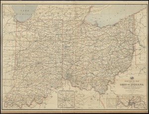Post route map of the states of Ohio and Indiana with adjacent parts of Pennsylvania, Michigan, Illinois, Kentucky and West Virginia, showing post offices with the intermediate distances and mail routes in operation on the 1st of October 1891