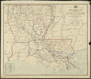 Post route map of the State of Louisiana showing post offices with the intermediate distances and mail routes in operation on the 1st. of December, 1895