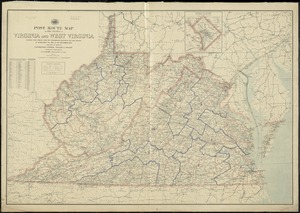 Post route map of the states of Virginia and West Virginia showing post offices with the intermediate distances and mail routes in operation on the 1st of December, 1895