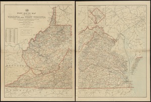Post route map of the states of Virginia and West Virginia showing post offices with the intermediate distances on mail routes in operation on the 1st of December, 1897