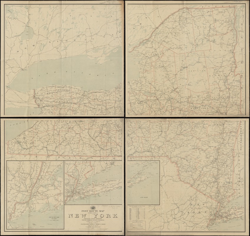 Post route map of the state of New York showing post offices with the intermediate distances on mail routes in operation on the 1st of December, 1903