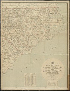 Post route map of the states of North Carolina and South Carolina showing post offices with the intermediate distances and mail routes in operation on the 1st of December, 1903