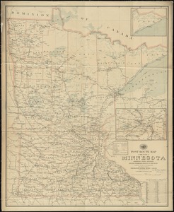 Post route map of the state of Minnesota showing post offices with the intermediate distances and mail routes in operation on the 1st of December, 1903