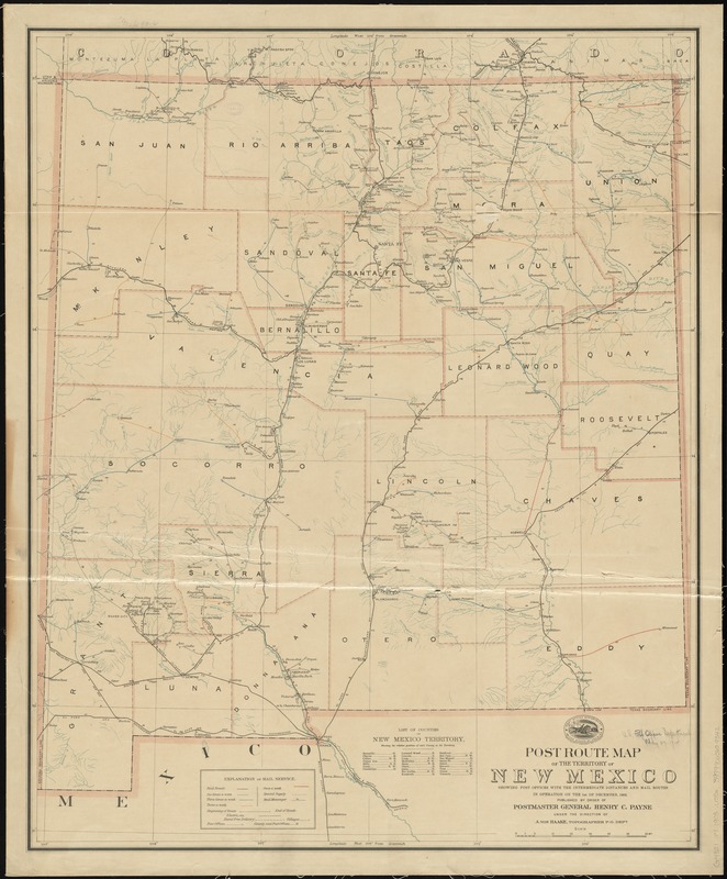 Post route map of the territory of New Mexico showing post offices with the intermediate distances and mail routes in operation on the 1st of December, 1903