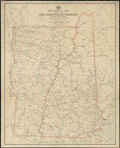 Post route map of the states of New Hampshire, Vermont showing post offices with the intermediate distances on mail routes in operation on the 1st of December, 1903