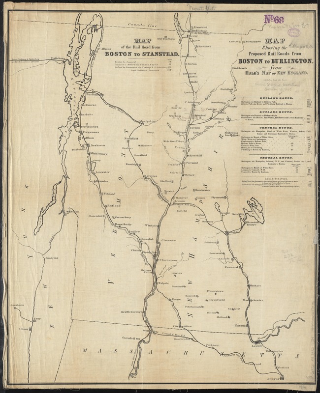Map of the rail road from Boston to Stanstead