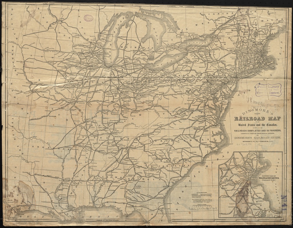 Dinsmore's new railroad map of the United States and the Canadas, showing all the railroads completed and in progress, carefully compiled from official sources, for Dinsmore's railroad guide