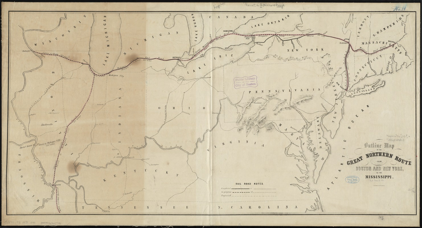 Outline map of the great northern route from Boston and New York to the Mississippi
