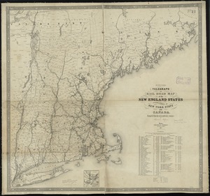 Williams' telegraph and rail road map of the New England states, eastern portion of New York state and Canada