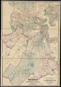 Map of the cities of Boston, Cambridge, Somerville and Chelsea, and the town of Brookline with parts of Newton, Malden and Everett