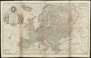 To Her most Sacred Majesty Carolina Queen of Great Britain, France & Ireland, this map of Europe, according to the newest and most exact observations, is most humbly dedicated