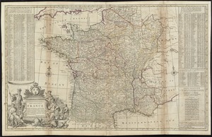 A new and exact map of France divided into all its provinces and acquisitions, according to the newest observations, and that accurate survey made by the King's command by Mr. Picar and de la Hire, with the post roads and the computed leagues from town to town, the passes of the Pirenean Mountains, and many other remarcks &c