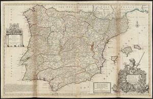 A new and exact map of Spain & Portugal divided into its kingdoms and principalities &c with ye principal roads and considerable improvements