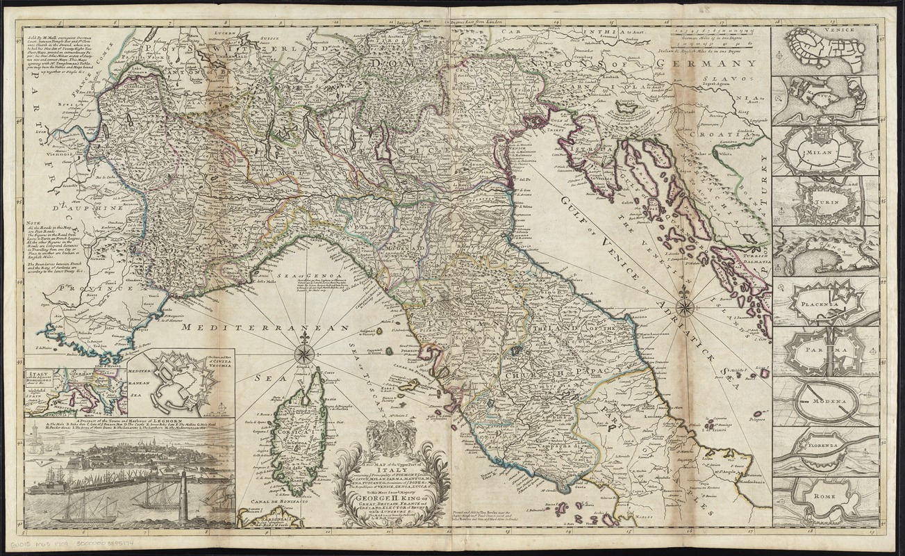 A new map of the upper part of Italy containing ye principality of Piemont ye Dutchies of Savoy, Milan, Parma, Mantua, Modena, Tuscany, the dominions of ye Pope &c. the republiques of Venice, Genoe, Lucca &c
