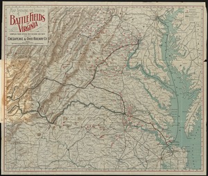 Map showing the location of battle fields of Virginia