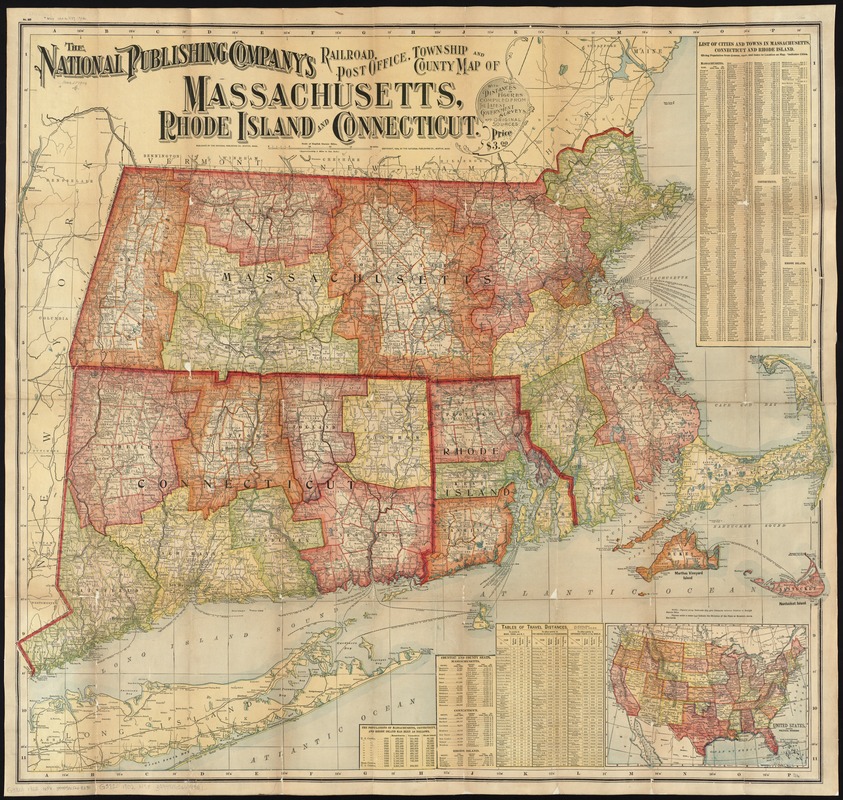 The National Publishing Company's railroad, post office, township and county map of Massachusetts, Rhode Island and Connecticut