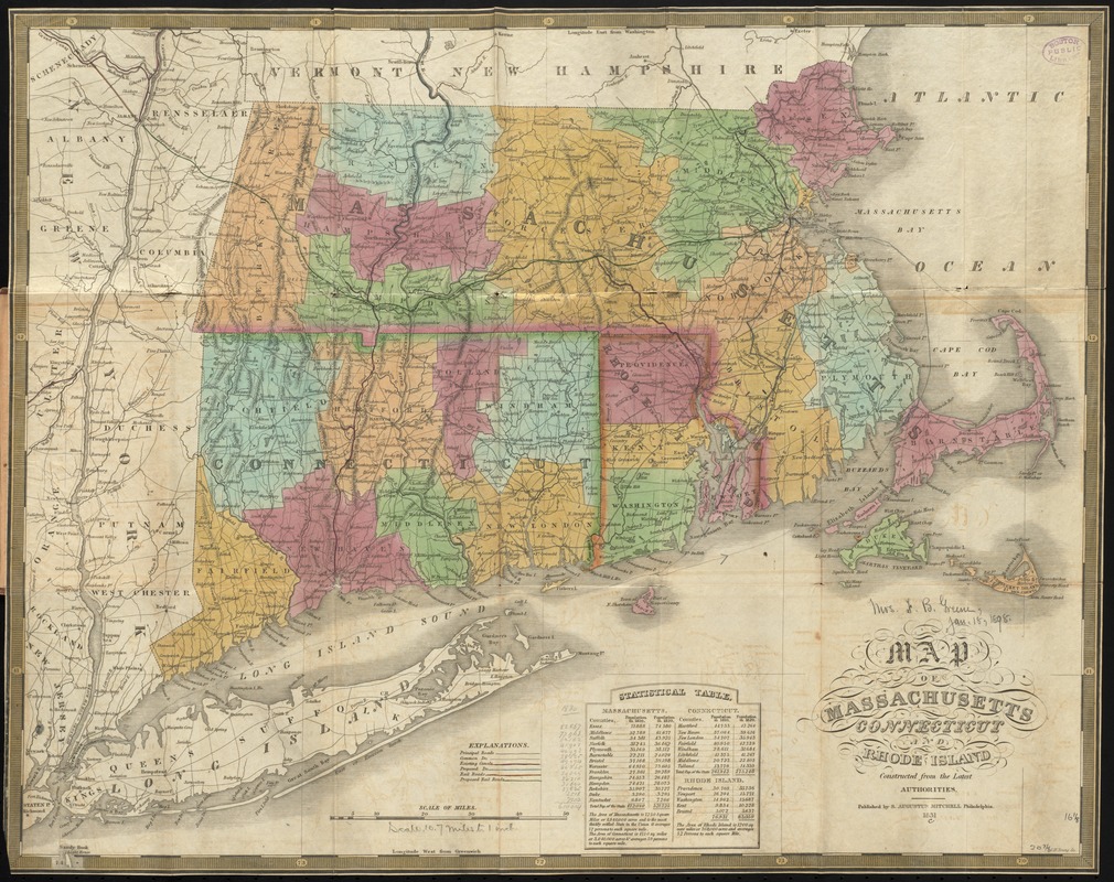 Map of Massachusetts, Connecticut and Rhode Island constructed from the latest authorities
