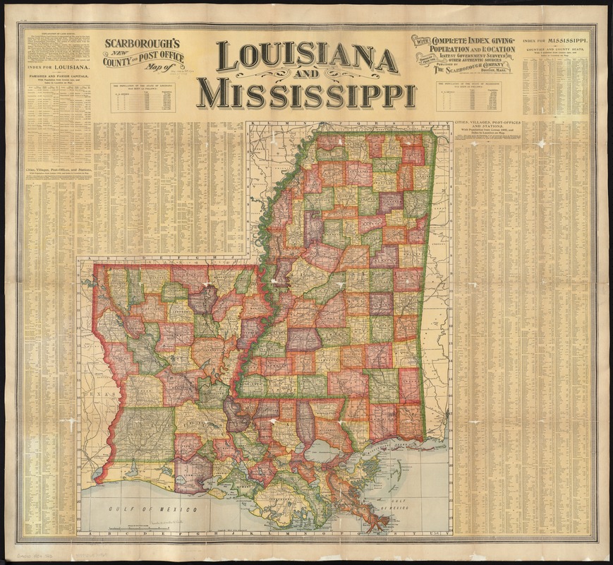 Scarborough's new county and post office map of Louisiana and Mississippi -  Digital Commonwealth