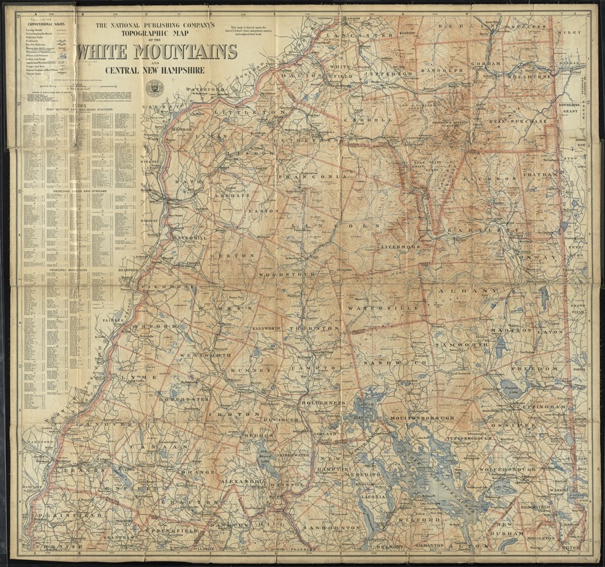 The National Publishing Company's topographic map of the White Mountains and central New Hampshire