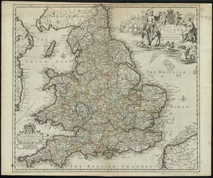 The natural shape of England with the names of rivers, seaports, sands, hills, moors, forrests, and many other remarks which the Curious will observe