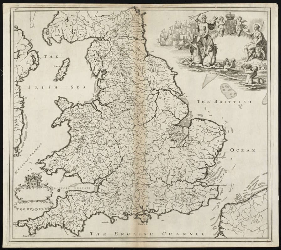 [The natural shape of England with the names of rivers, seaports, sands, hills, moors, forrests, and many other remarks which the Curious will observe