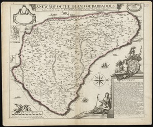 A new map of the Island of Barbadoes wherein every parish, plantation, watermill, windmill & cattlemill, is described with the name of the present possessor, and all things els remarkable according to a late exact survey thereof