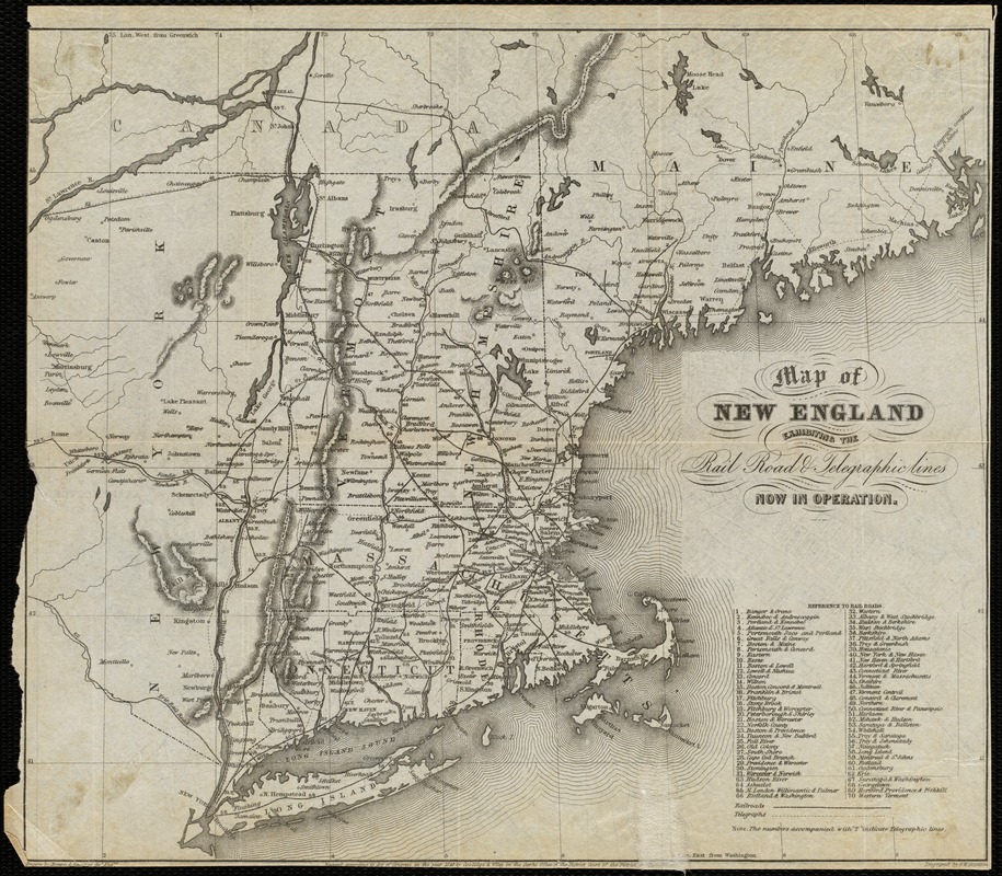 Map of New England exhibiting the rail road and telegraphic lines now in operation