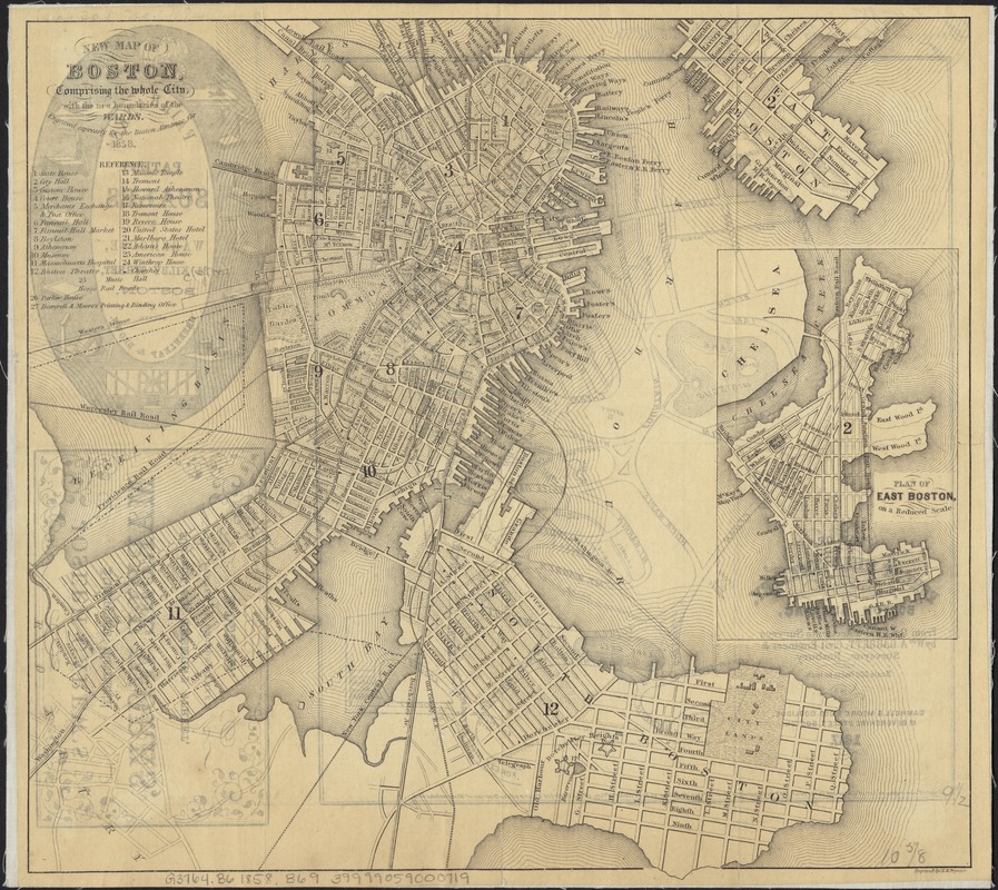 New map of Boston, comprising the whole city, with the new boundaries of the wards