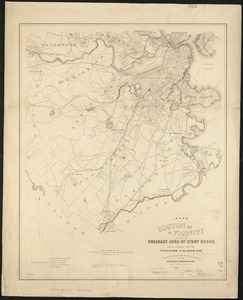 Plan of Boston and its vicinity, showing the drainage area of Stony Brook which empties into the full basin of the Back Bay