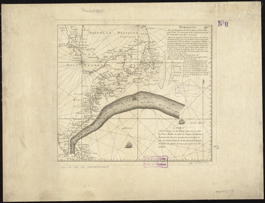 Remarques sur la navigation de terre-neuve à New-York afin d'eviter les courrants et les bas-fonds au sud de Nantuckett et du Banc de George