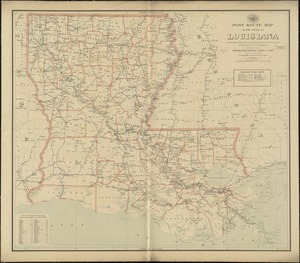 Post route map of the state of Louisiana showing post offices with the intermediate distances on mail routes in operation on the 1st. of December, 1897