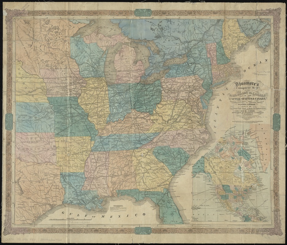 Dinsmore's complete map of the railroads & canals in the United States & Canada