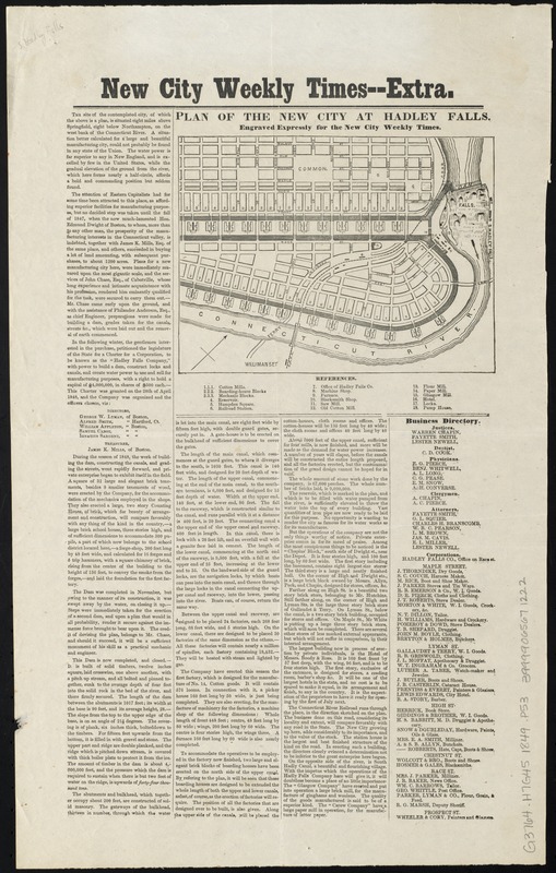 Plan of the new city at Hadley Falls