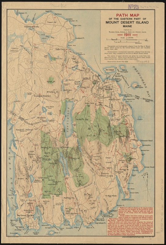 Path map of the Eastern part of Mount Desert Island Maine