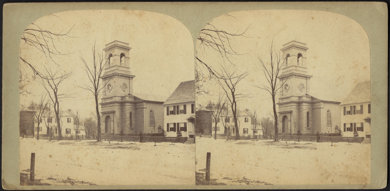 Unidentified church and houses