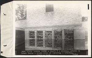 Ware River Intake Works, Shaft #8, showing debris on trash racks, south side of building, Barre, Mass., Aug. 10, 1944