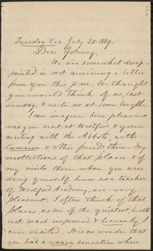 Letter from Zadoc Long to John D. Long, July 20, 1869