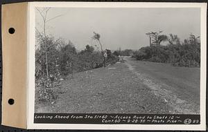 Contract No. 60, Access Roads to Shaft 12, Quabbin Aqueduct, Hardwick and Greenwich, looking ahead from Sta. 51+60, Greenwich and Hardwick, Mass., Sep. 28, 1938