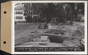 Contract No. 71, WPA Sewer Construction, Holden, looking up Main Street from manhole 6B-3-1, Holden Sewer Line, Holden, Mass., Jun. 21, 1940