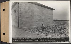 Contract No. 80, High Level Distribution Reservoir, Weston, settlement along north side of gatehouse, high level distribution reservoir, Weston, Mass., Nov. 6, 1940