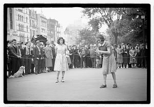 Two young women competing, Boston Common