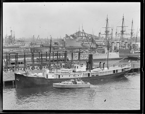 SS Peary Macmillan's ship at Navy Yard, DD327 destroyer in rear