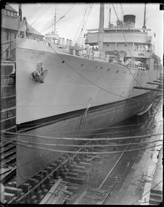 French battleship Ville D'ys in dry dock at Charlestown Navy Yard
