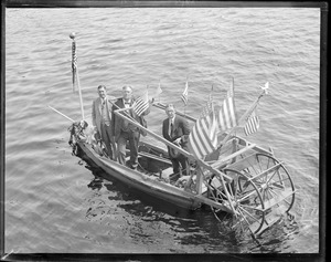Odd three-man hand powered paddle boat, Wareham