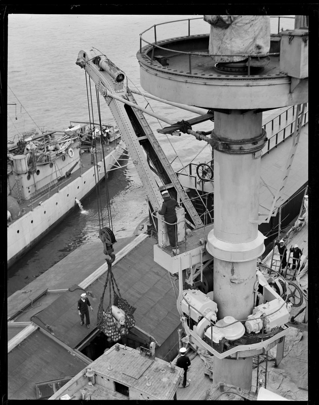 Loading shells onto U.S. Battleship at the Navy Yard