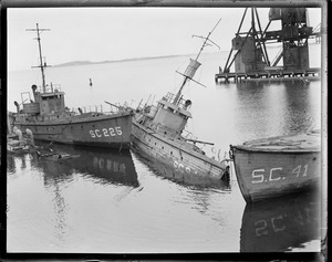 Sub chasers in Boston Harbor scrapyard