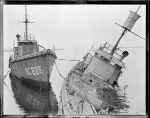 Sub chaser No. 225 in Dorchester Bay scrapyard