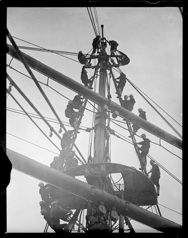 Crew in the rigging of the training ship Nantucket