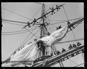 Men in the rigging of the training ship Nantucket